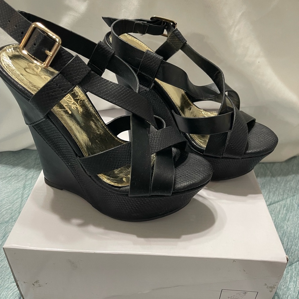 Black Wedge Sandals